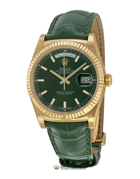 rolex day date green leather replica|rolex datejust knock off.